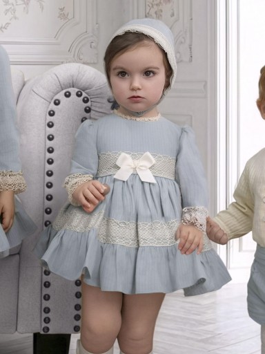 Miranda Vestido Braguita y Capota Bebe Ceremonia Azul Verdoso Puntilla y Lazada Crudo "Judy Hopps" 0123/VBG [0]