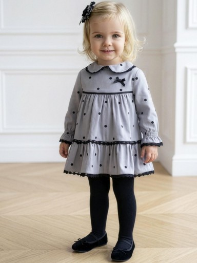 Miranda Vestido Bebe Gris Topos Negros Puntilla Lazada "Cruella" 0124/V [0]