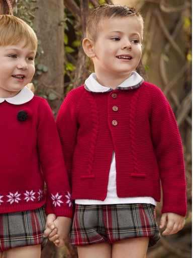 Juliana Vistiendo Bebés Conjunto  Chaqueta Camisa Pantalón Cuadros Niño "Melodía" 25688 Rojo