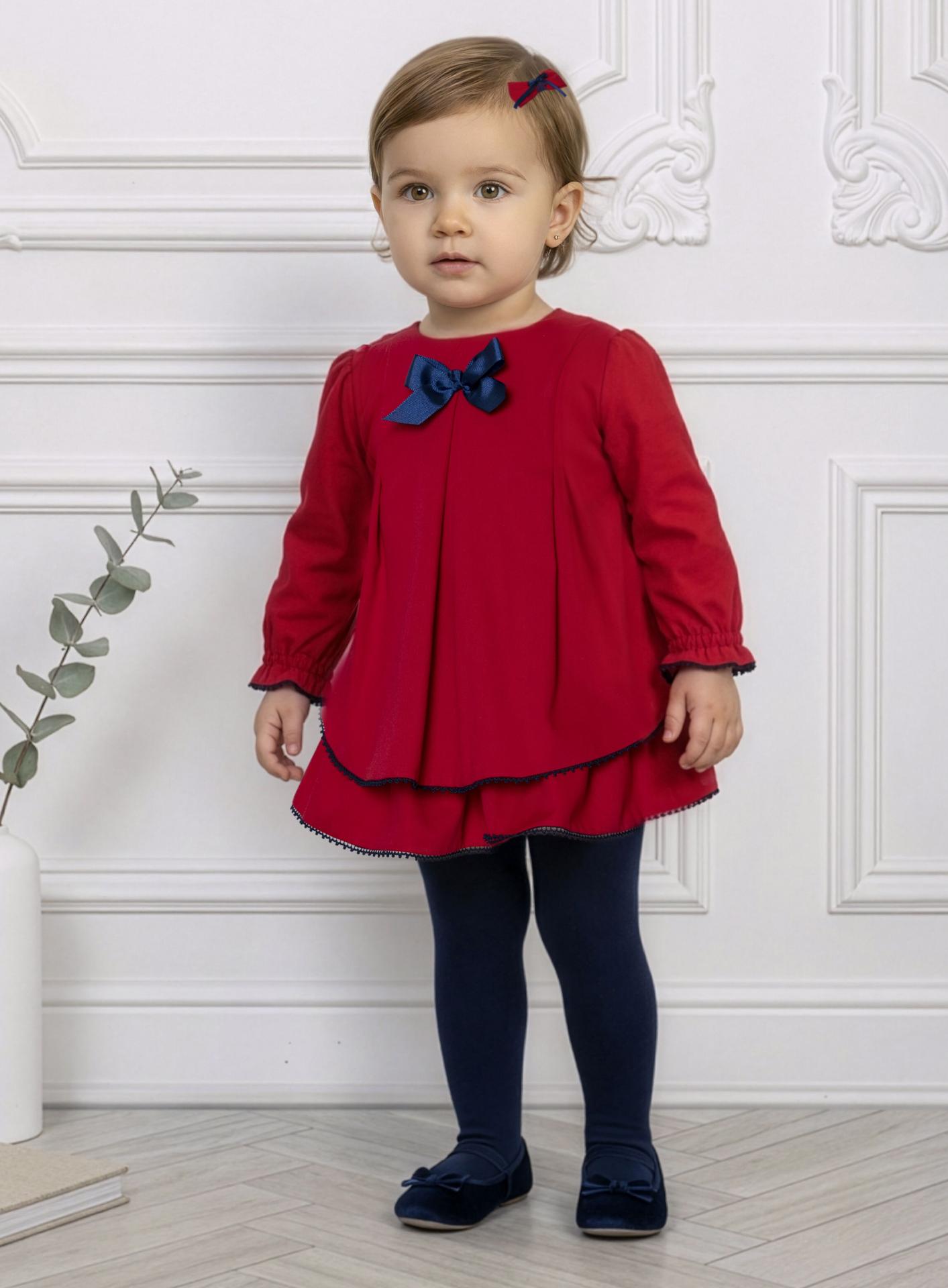 Miranda Vestido Bebe Ceremonia Rojo Pliegues Lazada Raso Marino "Mulan" 0131/V