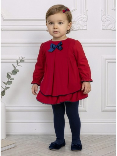 Miranda Vestido Bebe Ceremonia Rojo Pliegues Lazada Raso Marino "Mulan" 0131/V [0]