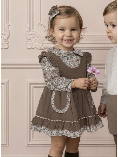 Miranda Vestido Bebe Mangas Estampadas Cuerpo Visón  Bolsillos "Ariel" 0138/V [0]