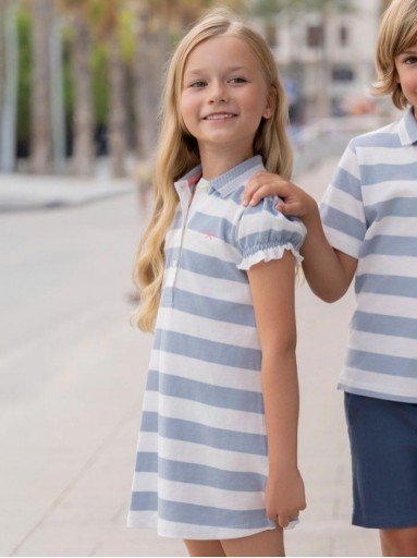 Miranda Vestido Infantil Tipo Polo Rayas Azules "Astromelia" 1400/V [1]