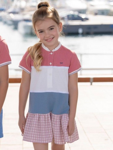 Miranda Vestido Infantil Tipo Polo Franjas Falda Cuadros "Laurina" 1401/V