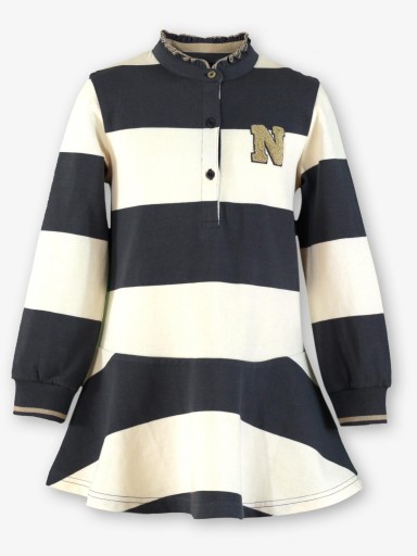 Miranda Vestido Infantil Niña Tipo Polo Franjas Gris Azulado Corte Bajo "Chaca" 1408/V [1]