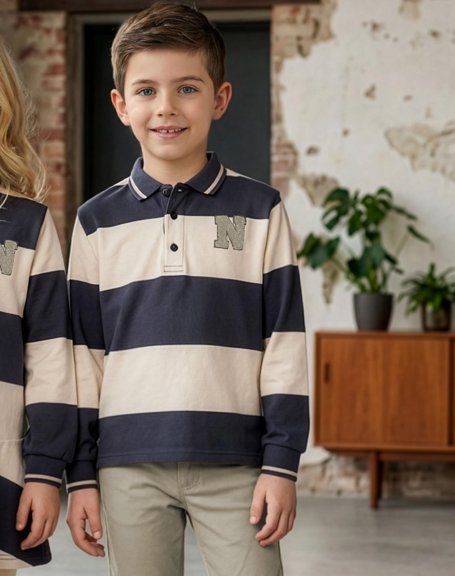 Miranda Polo Infantil Niño Franjas Gris Azulado "Chaca" 1308/1