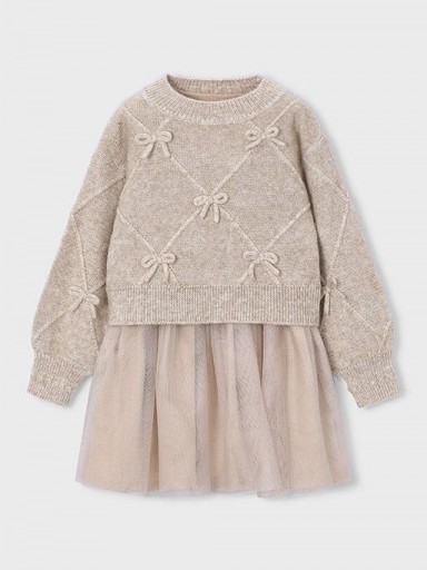 Mayoral Vestido Tricot Combinado Lazos 16-04927-037 Hojaldre [0]