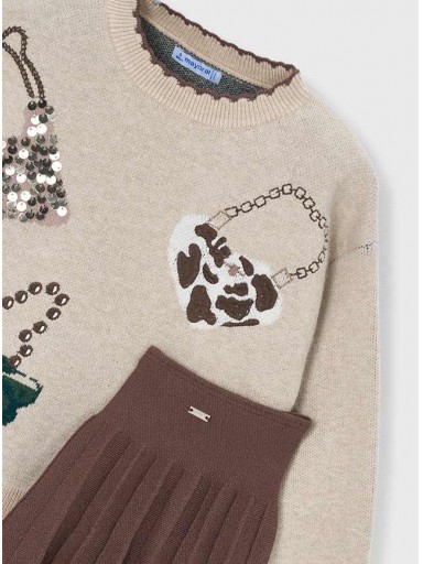 Mayoral Conjunto Falda Tricot Jacquard 16-04933-056 Cafe [4]