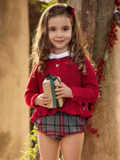 Juliana Vistiendo Bebés Conjunto  Chaqueta Blusa Volante Pantalón Cuadros Niña "Melodía" 25685