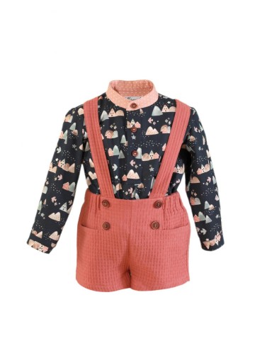Miranda Conjunto Bebe Niño Camisa Cuello Mao Estampada Casitas Pantalon Corto Tirantes "Anubis" 036/0161/23 [1]