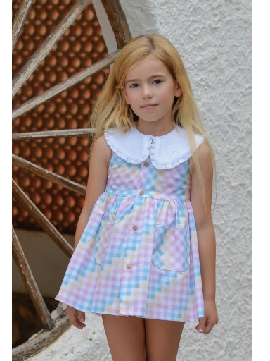 Daniesty vestido "IBIZA" Infantil Estampado Multicolor Cuello Blanco 002