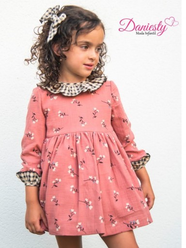 Daniesty Vestido Infantil Vuelo Rosa Estampado Flores Volantes Cuadro Vichy  Familia Poppy 002 [0]