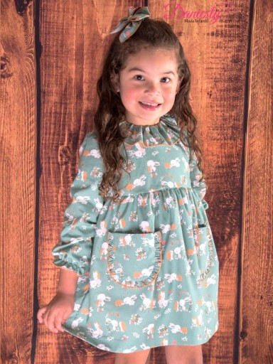 Daniesty Vestido Vuelo Verde Estampado Animalitos Familia Montana 002 [0]