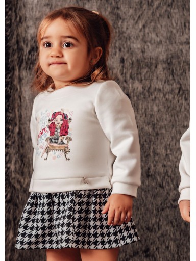 Vera Vestido Bebe Blanco Falda Pata Gallo Serigrafía Muñeca Silla Flúor 23IV14 Nekenia