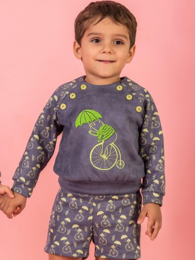 Nekenia conjunto Bebe Sudadera Bordado Fluor Oso en Bicicleta Pantalón corto Estampado 2311022