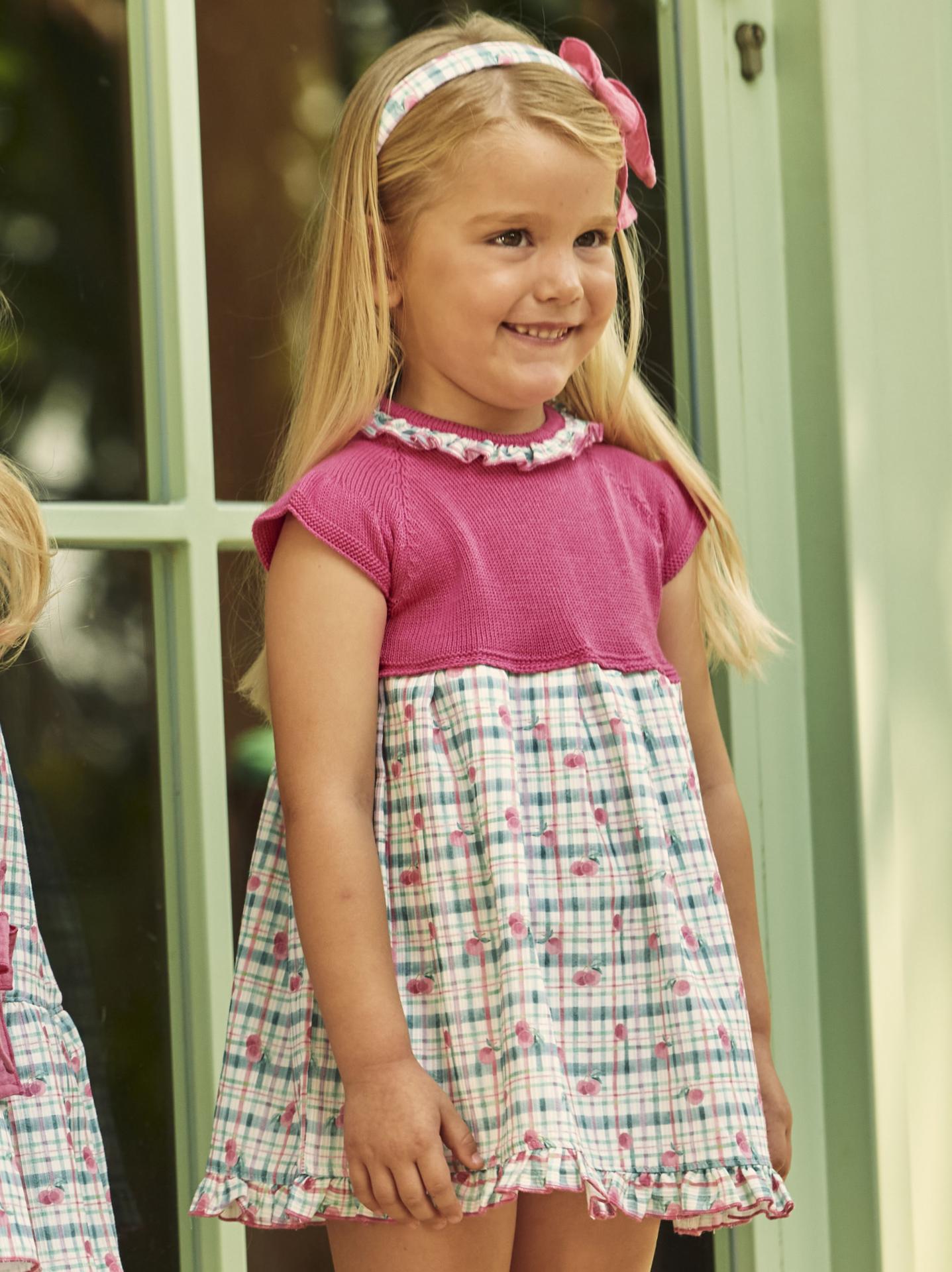 Juliana Vistiendo Bebés Vestido Cuerpo Punto Fresa Falda Tela Cuadros "Cereza" 26126