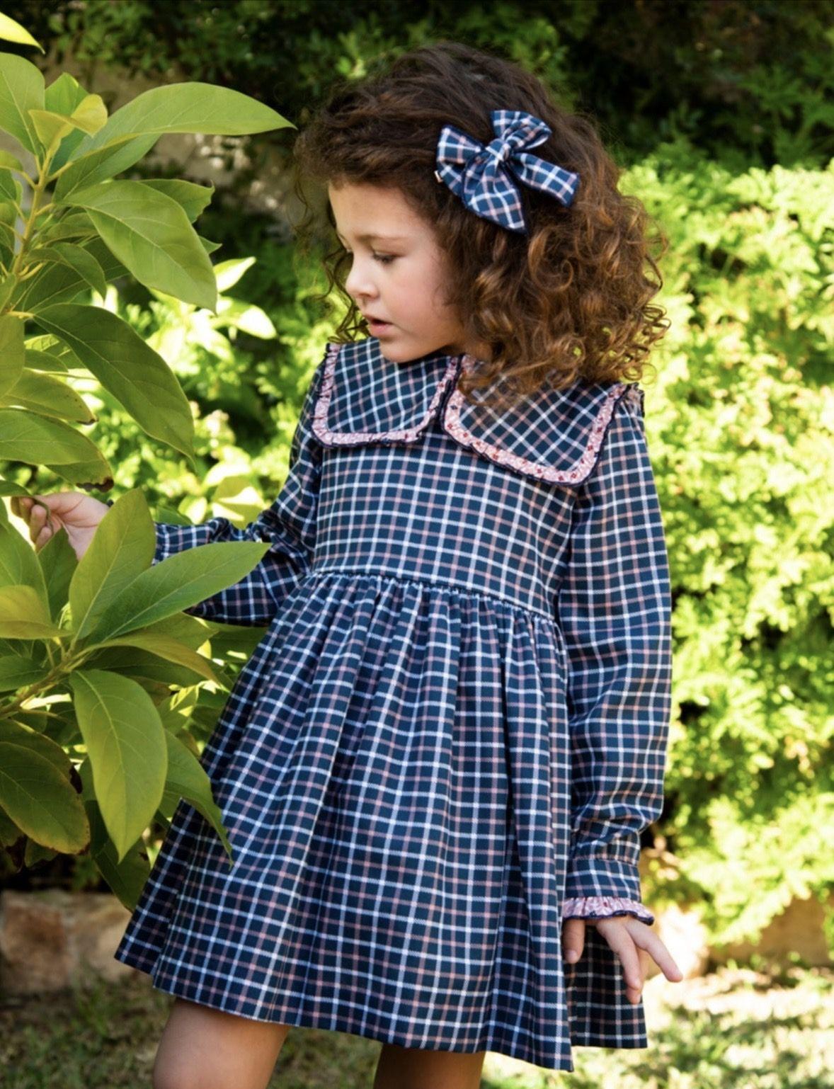 Daniesty Vestido Infantil Vuelo Cuadros Azul y Rosa 002