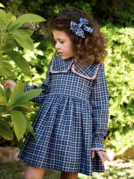 Daniesty Vestido Infantil Vuelo Cuadros Azul y Rosa 002 [0]