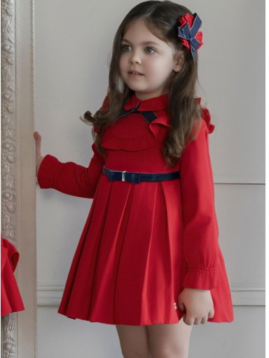 Miranda Vestido Infantil Ceremonia Rojo Falda Tablas Cinturón Marino "Blue Ivy" 0233/V [1]