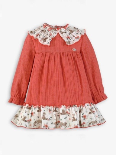 Miranda Vestido Infantil  Salmon Detalles Estampado Mapaches "Audrey" 0603/V [2]
