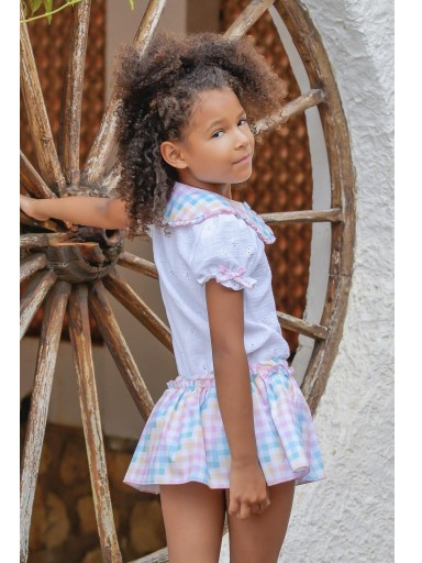 Daniesty Conjunto "IBIZA" Infantil Falda Multicolor Blusa Blanca Perforada 014 [1]