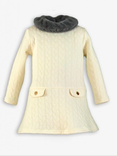 Miranda Vestido Infantil Cloqué Trenzado Beig Cuello Pelo Gris "Faith" 0247/V [2]