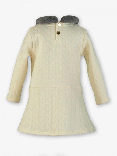 Miranda Vestido Infantil Cloqué Trenzado Beig Cuello Pelo Gris "Faith" 0247/V [3]