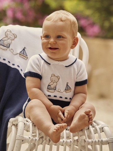 Juliana Vistiendo Bebés Conjunto Punto Pantalón Bordado Oso Con Patucos "Piñón" 26072