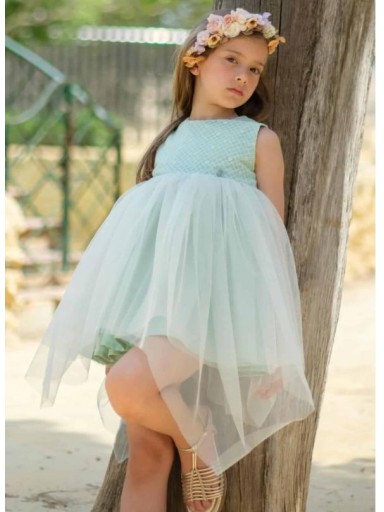 Nekenia Vestido Infantil Cuerpo Tul Bordado Lazos Espalda 2421812