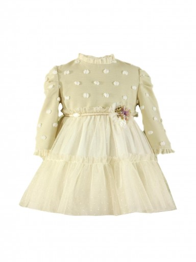 Miranda Vestido Infantil Beig Oscuro Falda Vuelo Tul Aplique floral "Amun" 036/0222/V [1]