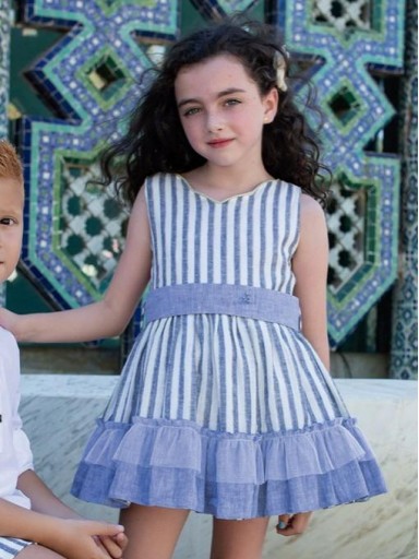 Nekenia Vestido Infantil Ceremonia Rayas Azul Escote Espalda Volantes Tul Bajo 2221849