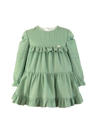 Miranda Vestido Infantil Verde Trapecio Falda Varios Cortes manga Abullonada "Anfititre" 036/0223/V