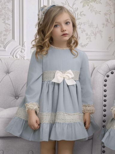 Miranda Vestido Infantil Ceremonia Azul Verdoso Puntilla y Lazada Crudo "Judy Hopps" 0223/V [0]