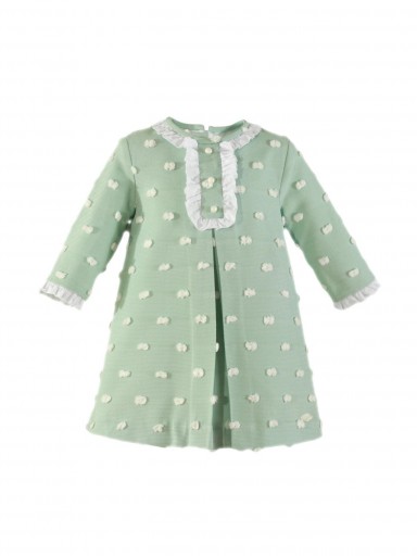 Miranda Vestido Infantil Evase Verde Agua Copos Blancos Pliegue Volante Delantero "Circe" 036/0225/V [1]