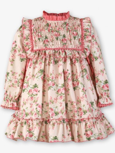 Miranda Vestido Infantil Ceremonia Estampado Flores Evasé Tiras Guipour "Megara" 0226/V [1]