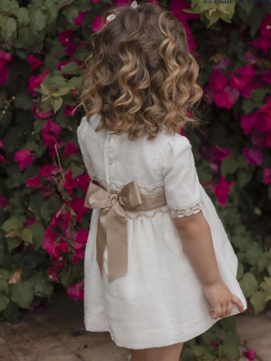 Miranda vestido infantil beige detalles crudo aplicacion floral rojo "Orion" 0228/V [2]