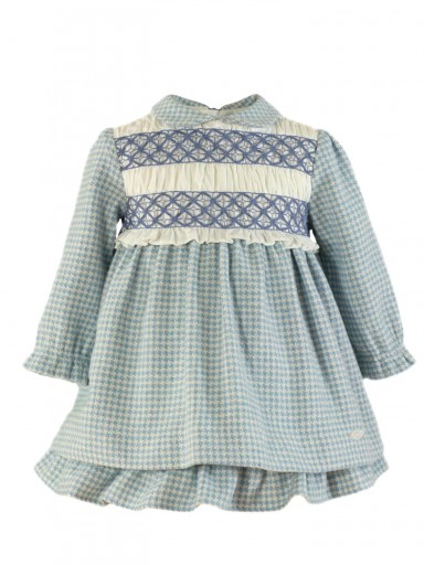 Miranda Vestido Infantil Espiga Azul Delantero Nido de Abeja Volante "CRISTIN" 034/0229/V [1]