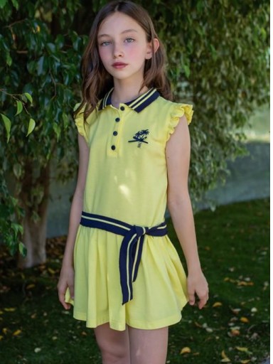 Nekenia Vestido Infantil Polo Amarillo Falda Vuelo Cinturón Marino 22VV05 [0]