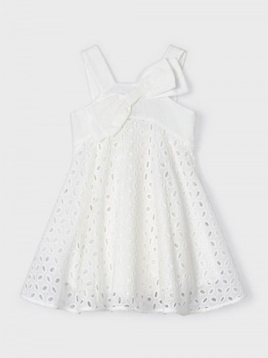 Mayoral vestido perforado de algodón 23-03916-043 Blanco