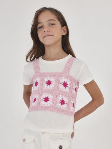 Mayoral set 2 piezas top crochet y camiseta chica 23-06066-069 Colorete