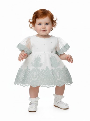 Nekenia Vestido Bebé Vuelo Ceremonia Tul Bodoques Bordado Floral Rosa Volante Mangas 2321022