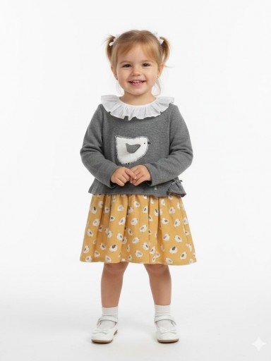 Basmarti Vestido Infantil Cuerpo Gris Pollito 21732   