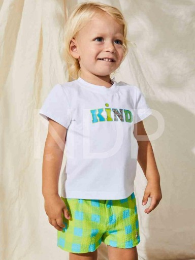 Nekenia Conjunto Bebé Camiseta Pantalón corto Cuadros Fluor Turquesa Verde 23VC07