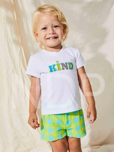 Nekenia Conjunto Bebé Camiseta Pantalón corto Cuadros Fluor Turquesa Verde 23VC07 [1]