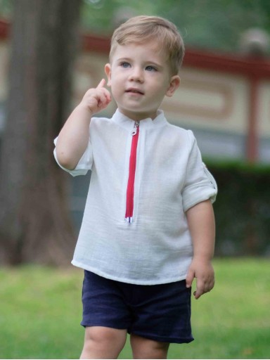 Nekenia Conjunto Bebé Camisa Cremallera Pantalón Corto Marino 24VC11