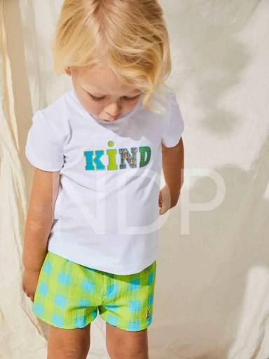 Nekenia Conjunto Bebé Camiseta Pantalón corto Cuadros Fluor Turquesa Verde 23VC07 [3]