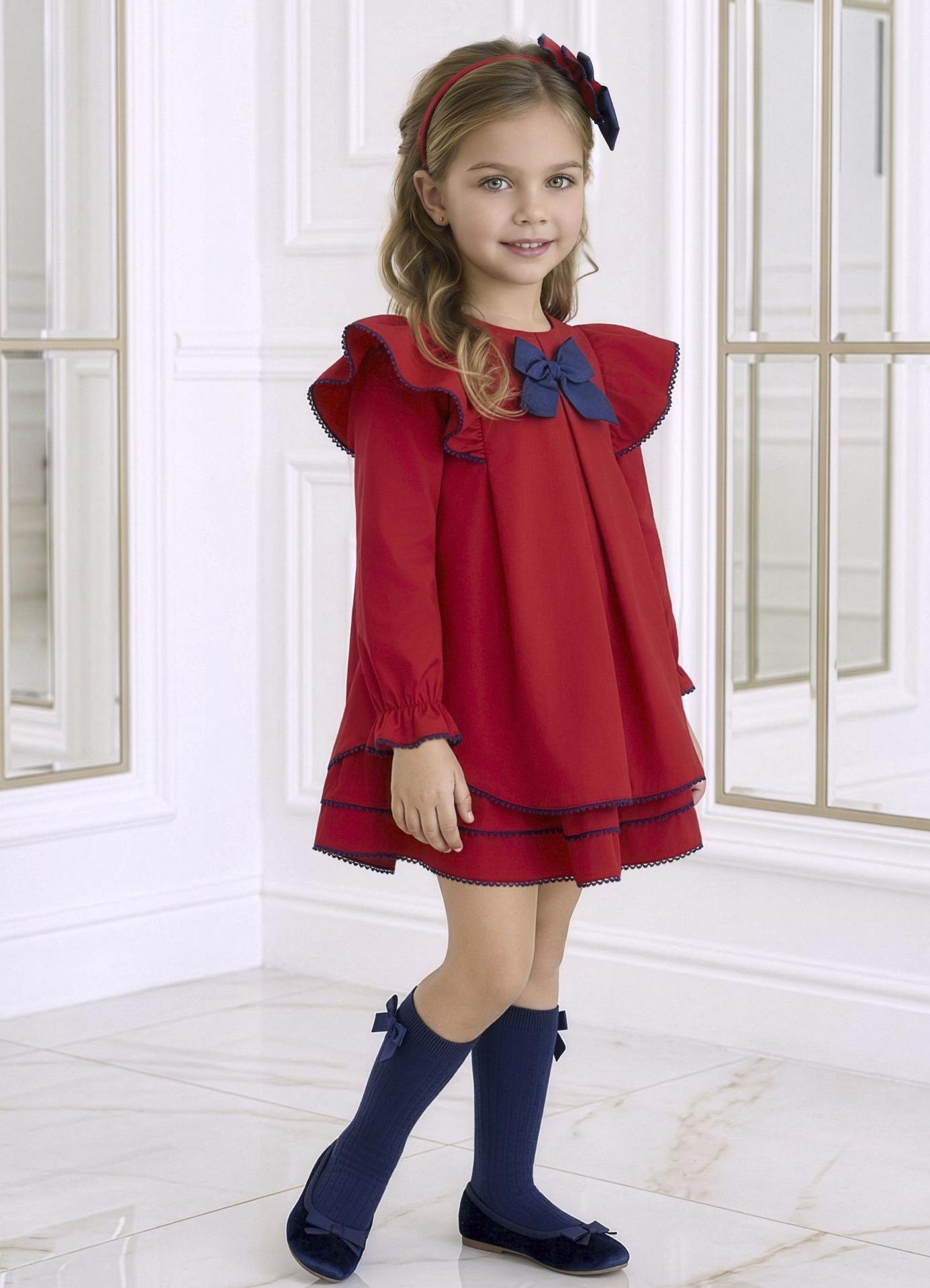 Miranda Vestido Infantil Ceremonia Rojo Pliegues Lazada Marino "Mulan" 0231/V