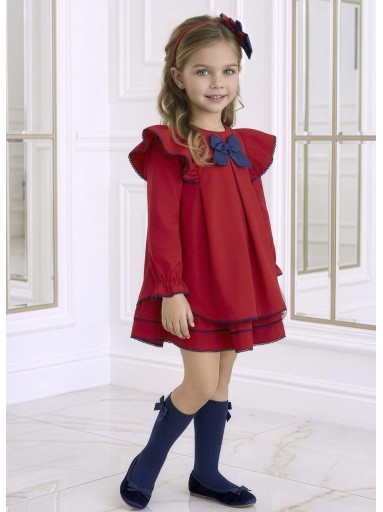 Miranda Vestido Infantil Ceremonia Rojo Pliegues Lazada Marino "Mulan" 0231/V [0]