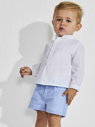 Nekenia Conjunto Infantil Bébe Camisa Blanca Cuello Mao Pantalón Corto Plumeti Celeste 2321031 [0]