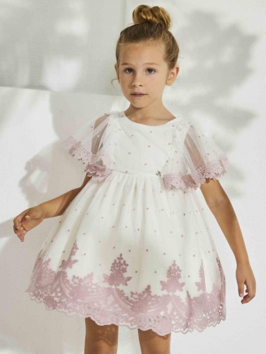 Nekenia Vestido Infantil Vuelo Ceremonia Tul Bodoques Bordado Floral Rosa Volante Mangas 2321812 [1]